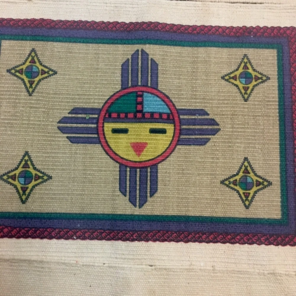 El Paso Saddle Blanket Co Fringed Placemats 100% Cotton Southwestern Kopelli